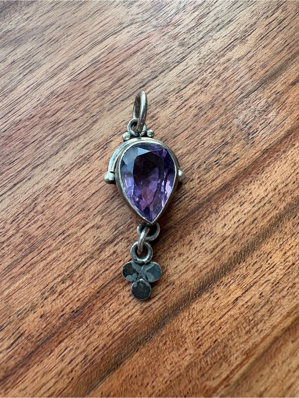 Vintage Sterling Silver Pendant with Purple Teardrop Gemstone
